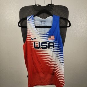 Nike Dri-fit ADV Team USA Aeroswift Men's Running Tank- Red And Blue Size L